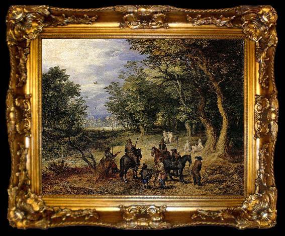 framed  Jan Brueghel Guards in a Forest Clearing, ta009-2
